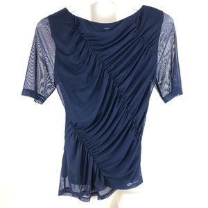DKNY Mesh Top Blouse Short Sleeves Ink/ Navy Sz S